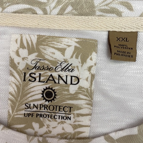 Tasso Elba Island Tan & White Leaf Print Short Sleeve Sun Protect Men's Tee XXL - Picture 4 of 8